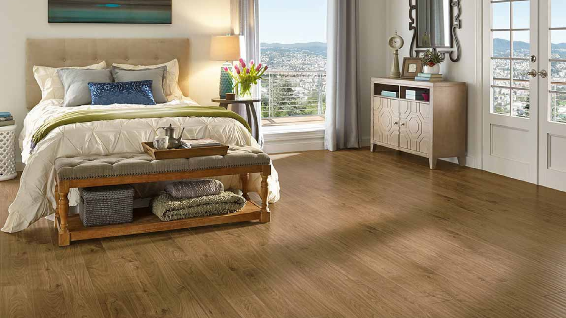 laminate flooring in a peaceful bedroom